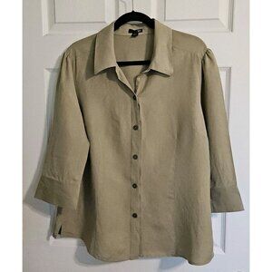 Linen 3/4 Sleeve Women Office Basic Blouse XL Solid Beige Top